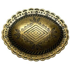 Brass Victorian-Style Oval Geometric Belt Buckle 3"x2.25" Fits 1.5" Belt Vintage